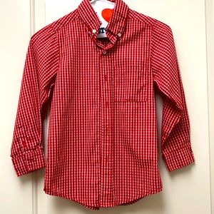 Red and white plaid button down
